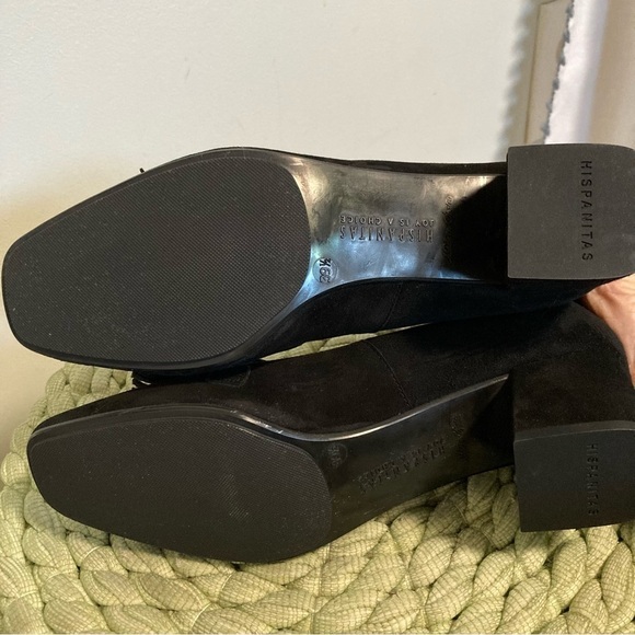 Hispanitas Pandora Black Suede Chain Fringe Slip On Block Heel Loafers Pump NWOB - Picture 9 of 11